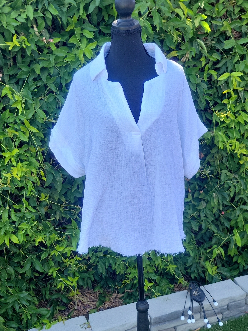 Kaktus White 100% Cotton Lightweight Gauze Top